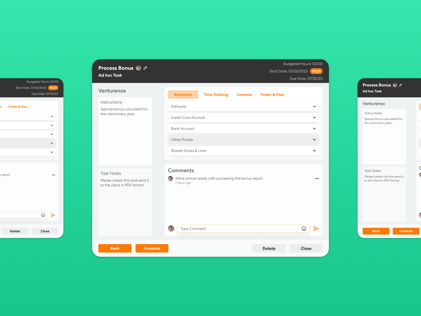 Ad hoc task modal in Levvy