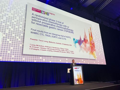 Image of Professor Trevor Leong presenting at ESMO