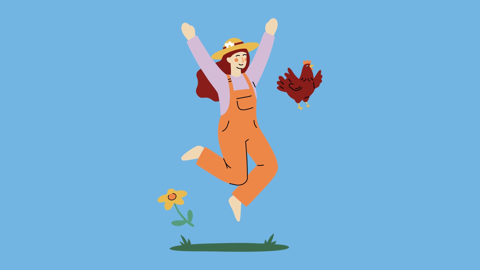 FLORA Figur springt auf blauem Hintergrund