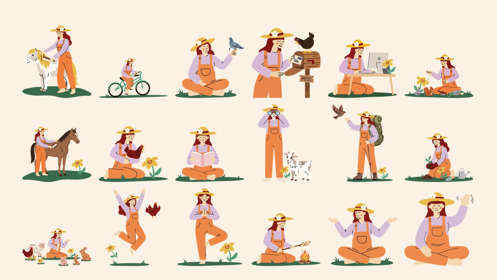 FLORA Illustrationsfigur in verschiedenen Posen