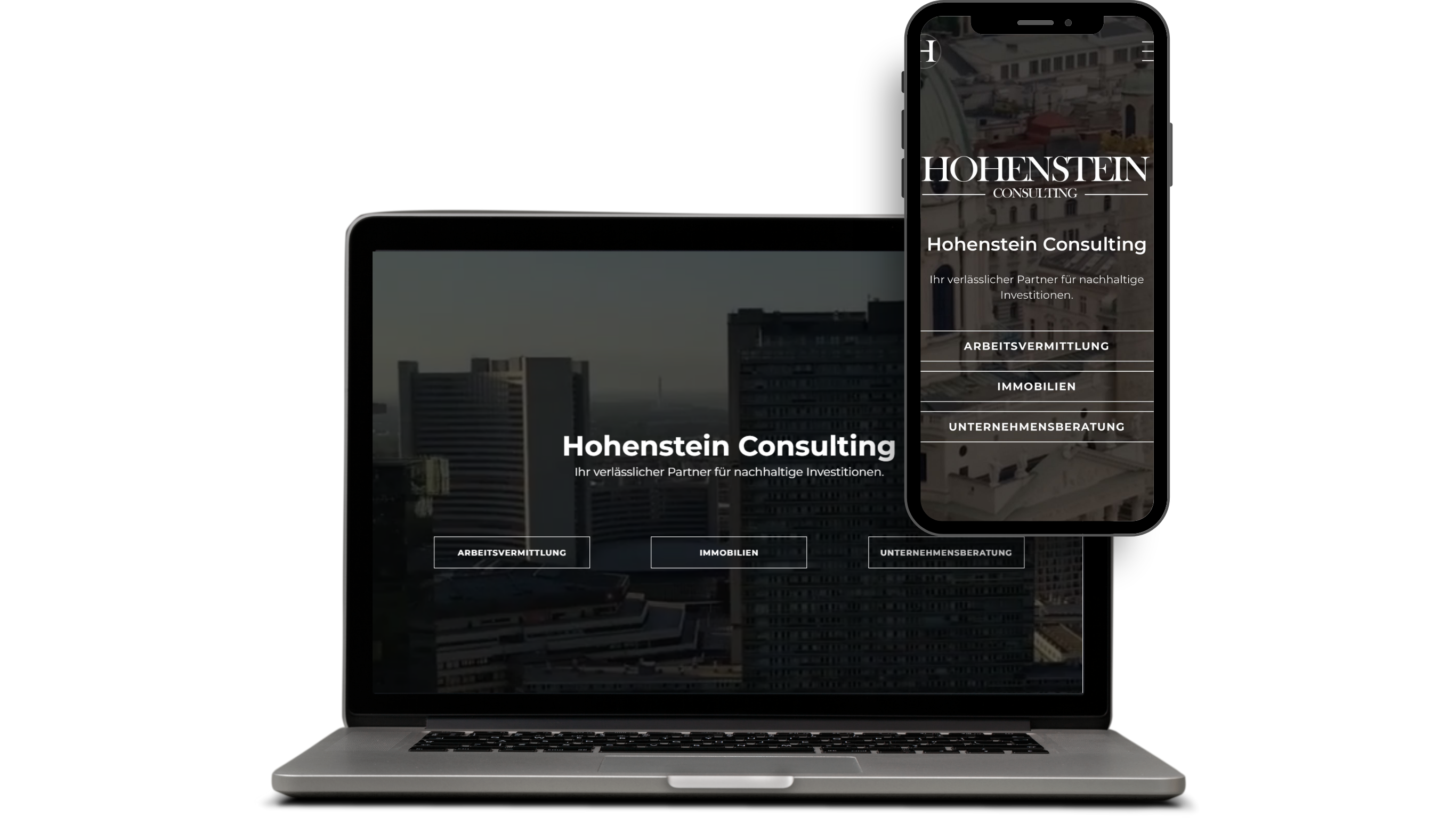 A laptop showing the company Hohenstein Consulting GmbH