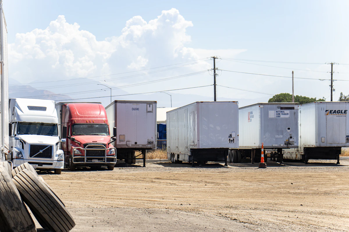 trailers in a lot