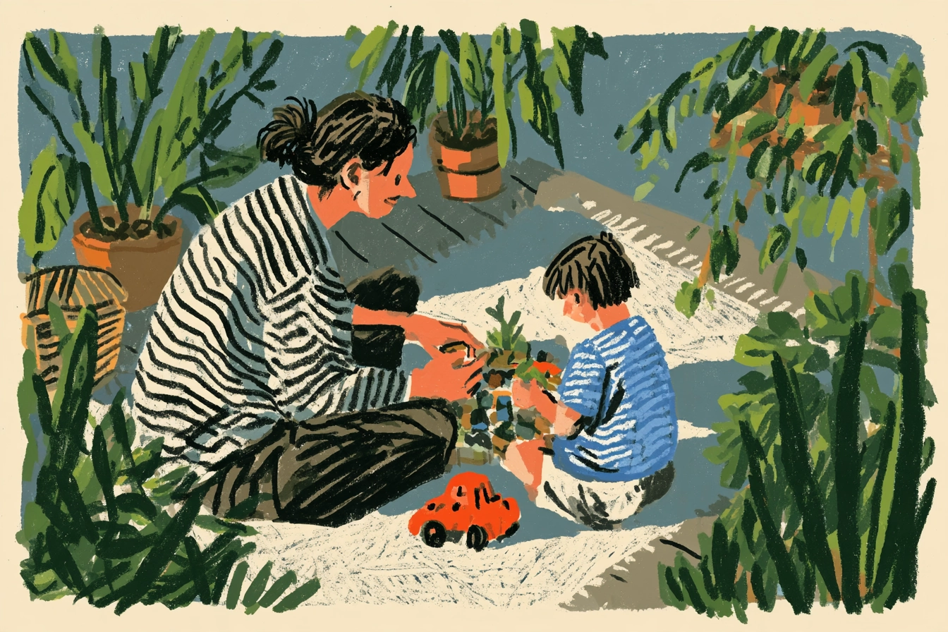 Child reading a picture book on the floor