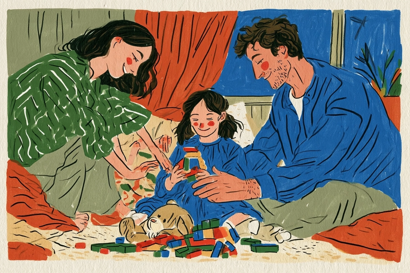 Child placing a colorful building block