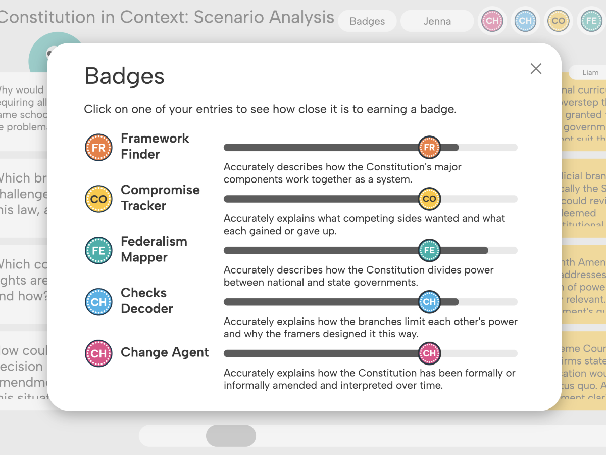 Connect Superstructure: Colorful radial diagram titled 'The Printing Revolution' showing 'Printing Press Impact' at center with 16 surrounding labeled topics like Education, Political Propaganda, Democracy, and The Scientific Revolution, each associated with a name.