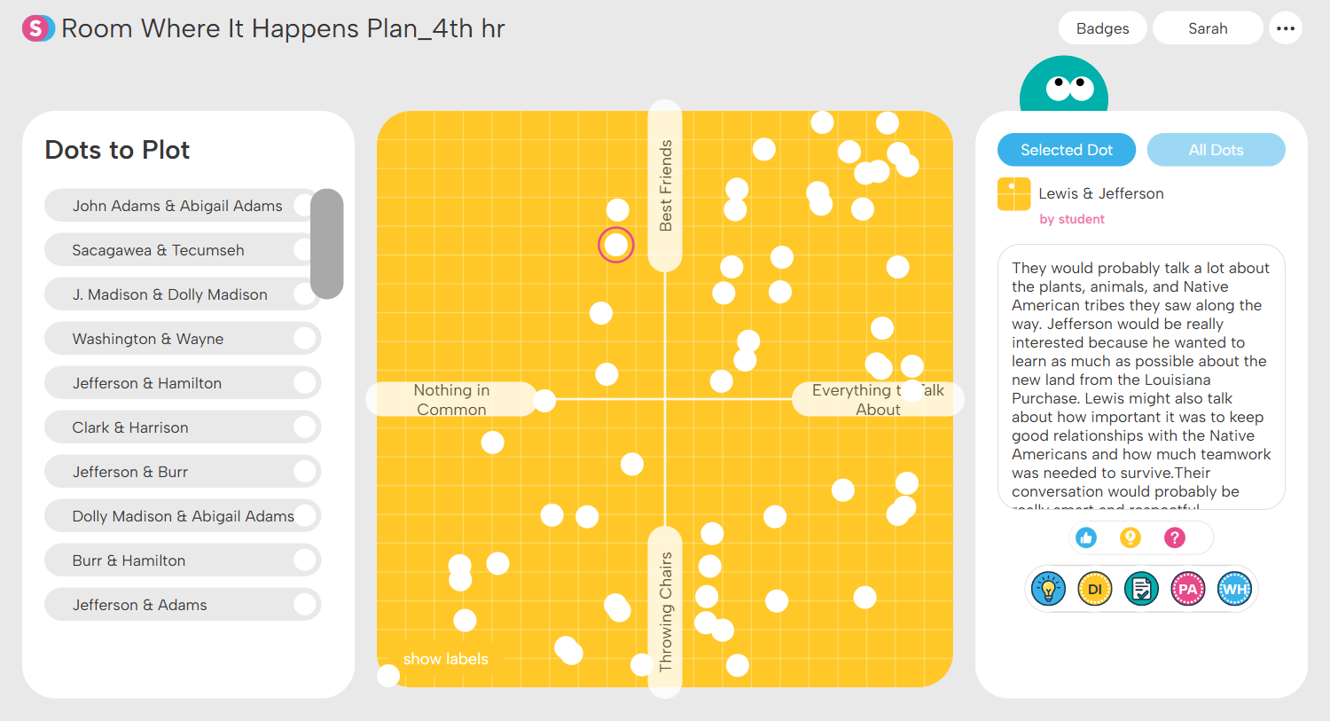 Badge progress panel showing five badges: Framework Finder, Compromise Tracker, Federalism Mapper, Checks Decoder, and Change Agent with progress bars reflecting the user's closeness to earning each badge.