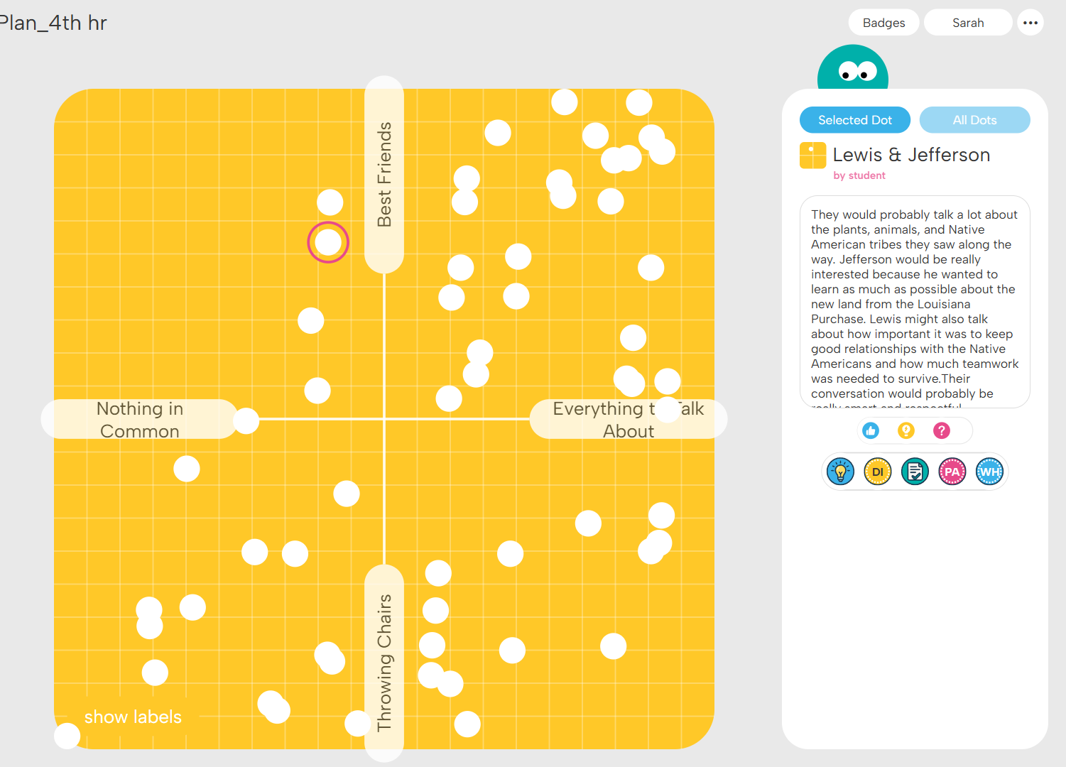 Badge progress panel showing five badges: Framework Finder, Compromise Tracker, Federalism Mapper, Checks Decoder, and Change Agent with progress bars reflecting the user's closeness to earning each badge.