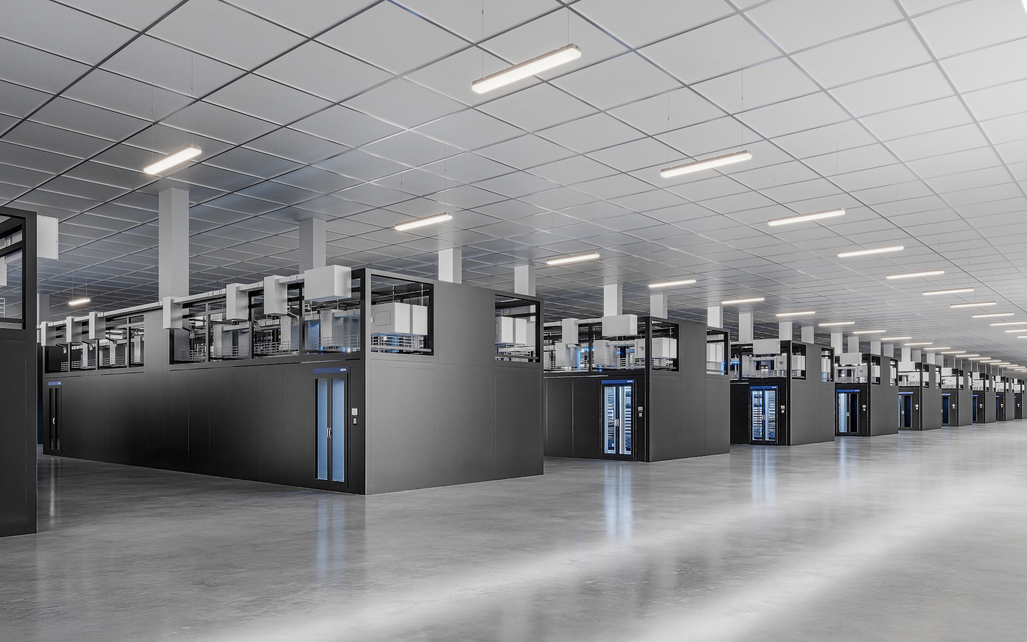 A wide angle shot inside a Giga Energy AI factory