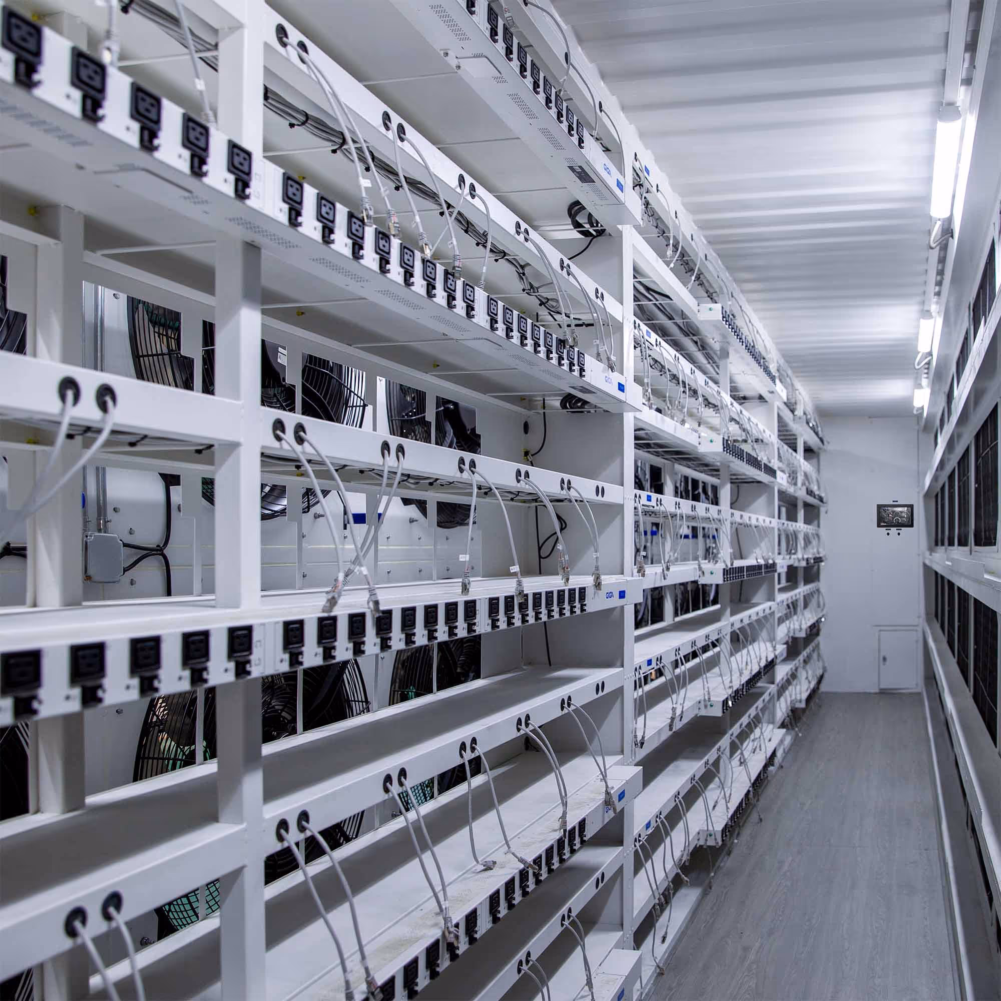 inside of Giga Box Air bitcoin mining container