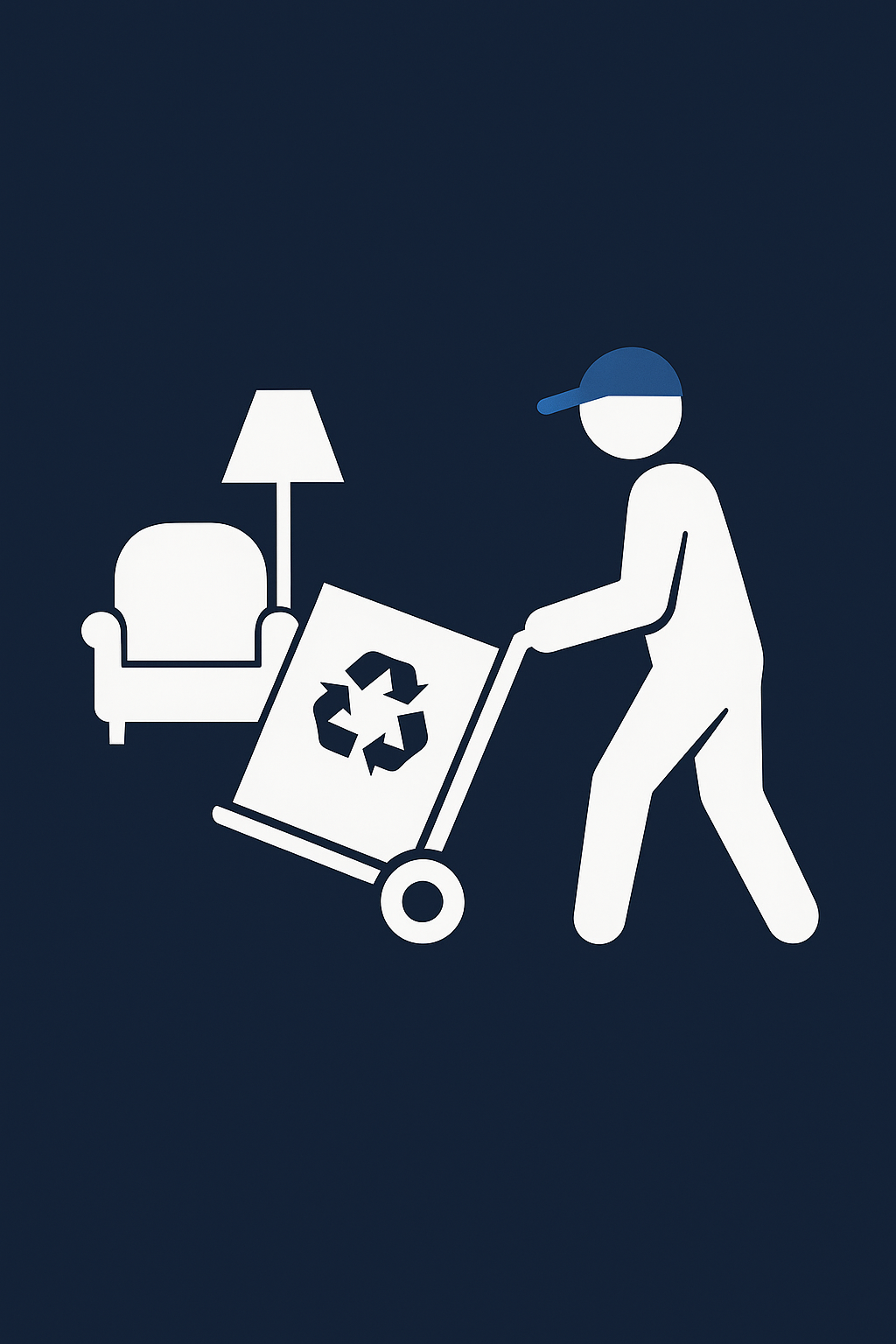llustration einer Person beim Entrümpeln einer Wohnung mit Kartons, Möbelstücken und Müllsäcken – symbolisch für professionelle Haushaltsauflösungen