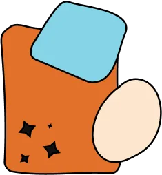 Abstract geometric shapes in orange, blue, and white with star-like details