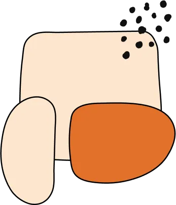 Abstract geometric shapes in beige, orange with scattered black dots