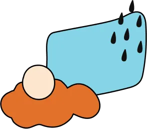 Blue cloud raining teardrops on orange cloud below