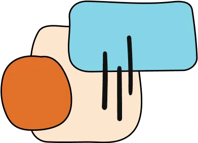 Abstract geometric shapes in orange, beige, and blue with vertical lines