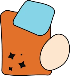 Orange container with blue lid, stars, and white oval shape