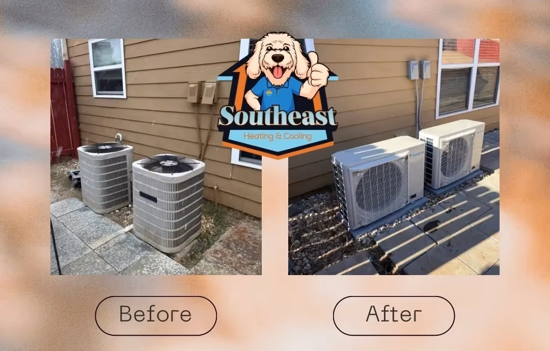Southeast Heating & Cooling before and after HVAC unit installation.