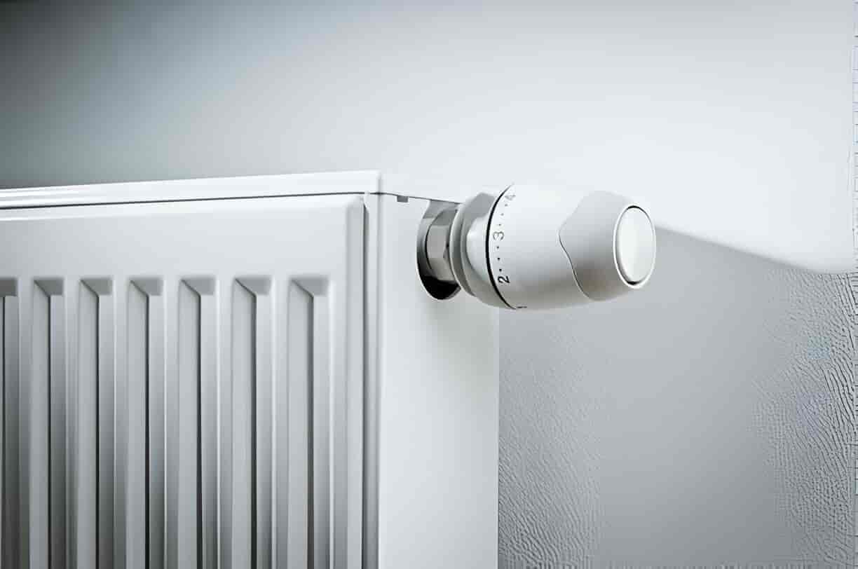 White radiator with adjustable temperature control knob