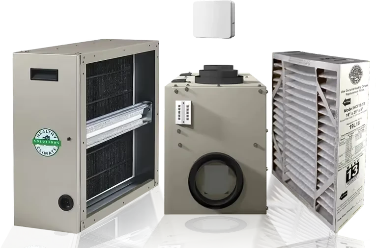 Three air filtration and ventilation units in different sizes and designs