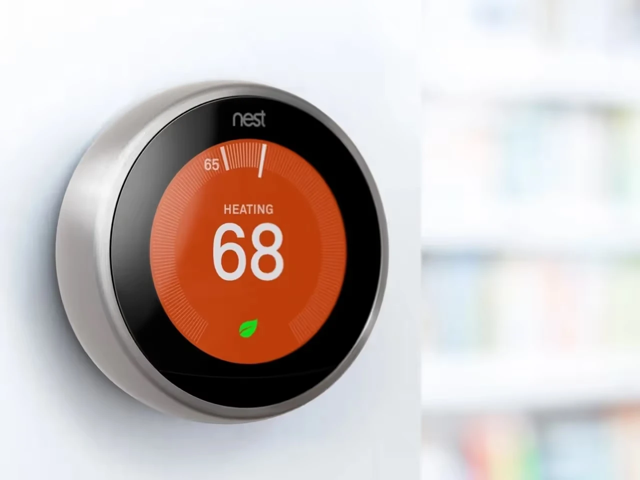 Nest learning thermostat set to 68 degrees in heating mode