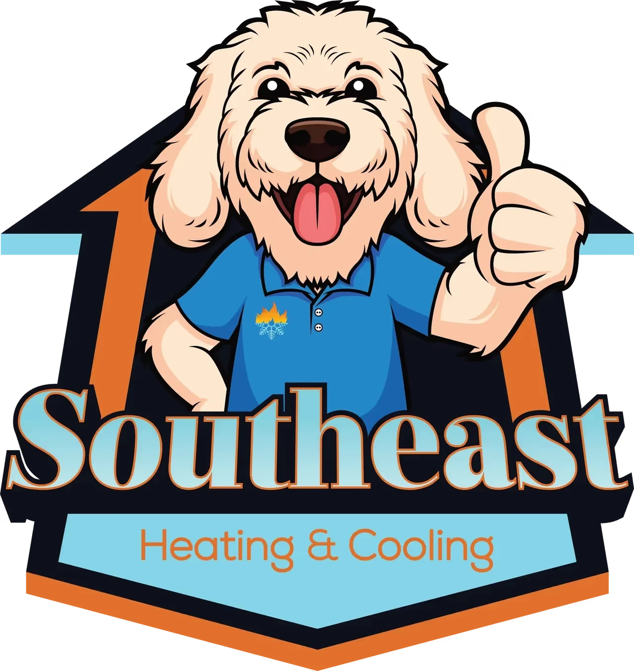 Friendly dog mascot giving thumbs up for Southeast Heating and Cooling