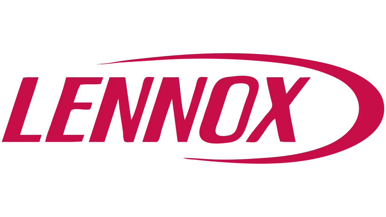 Lennox logo in bold red letters with curved oval design