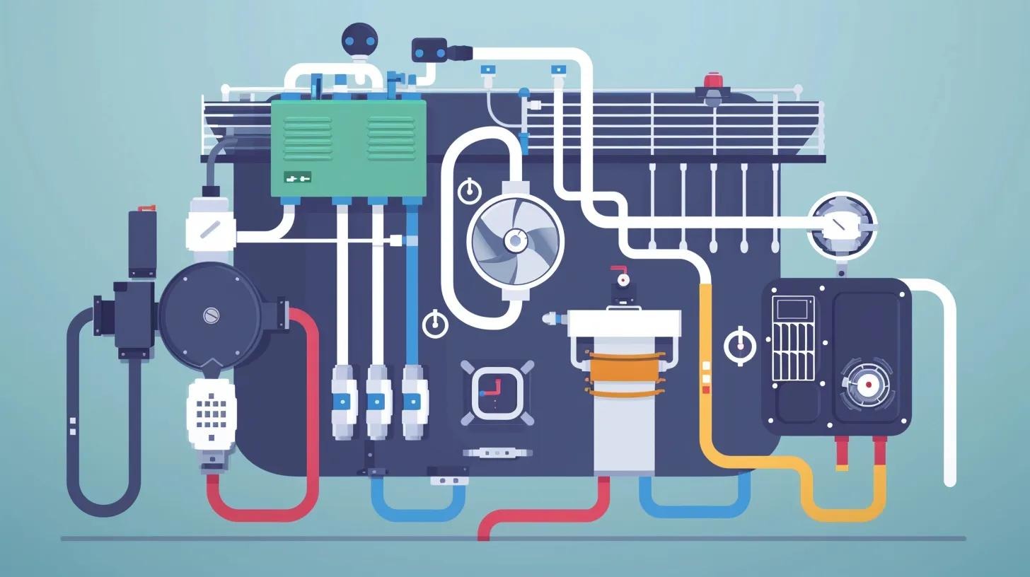 Illustration of the refrigerant cycle in an air conditioning system, highlighting key components and heat transfer