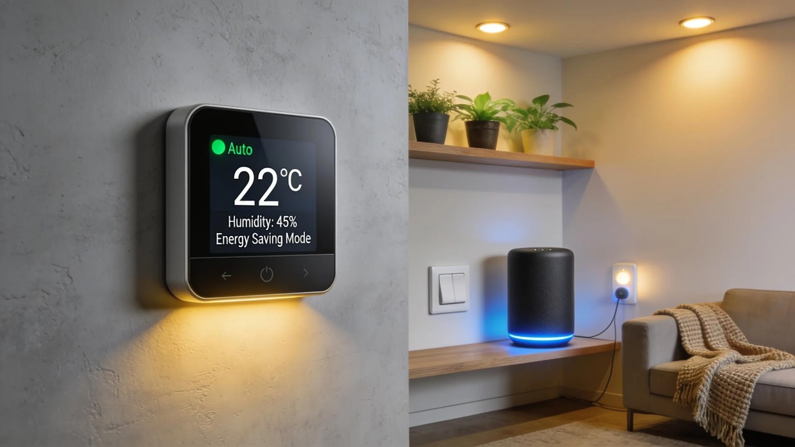 Smart thermostat in a modern home setting, showcasing innovation and efficiency in HVAC management