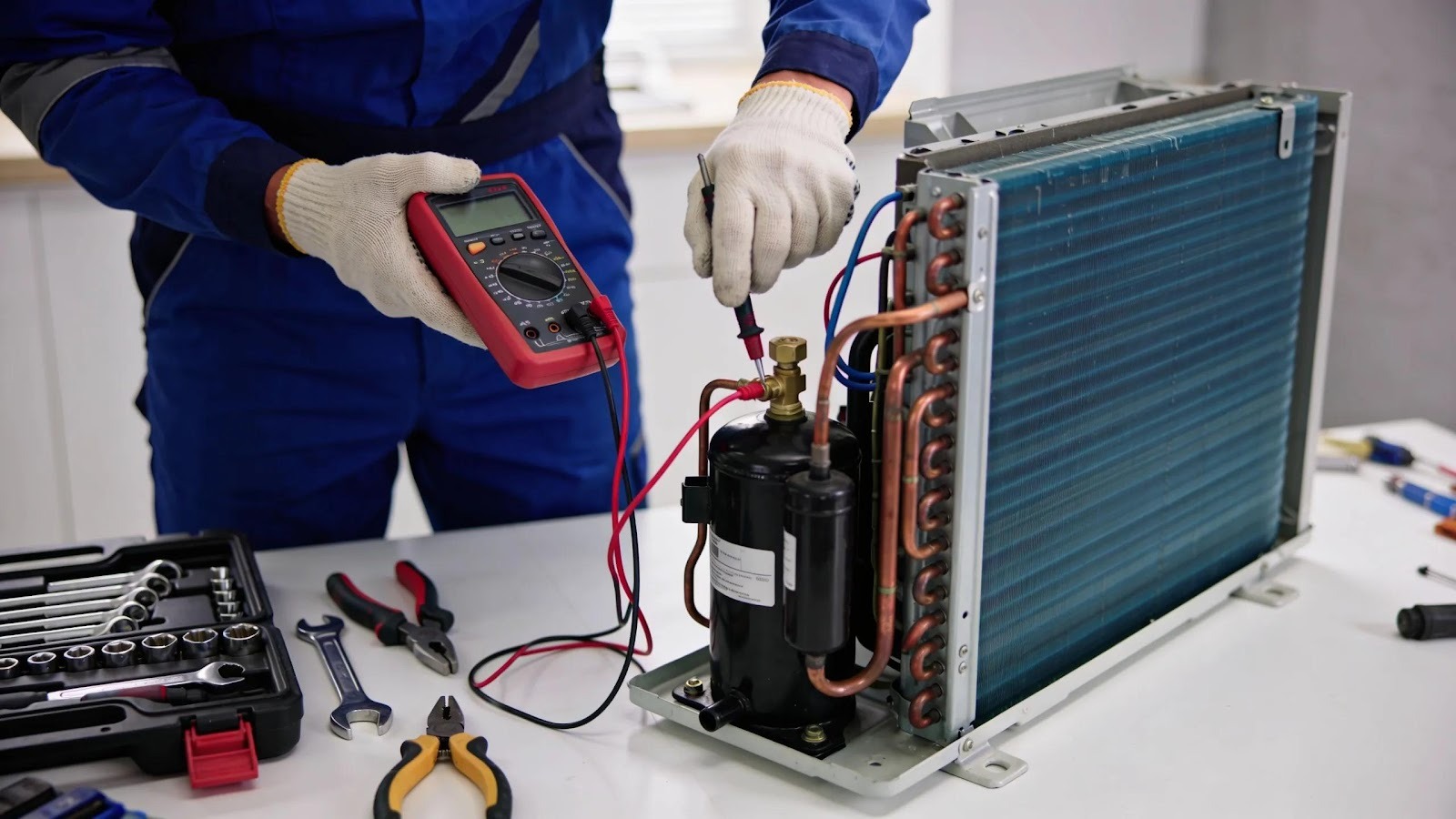HVAC technician conducting effective repair methods on an air conditioning unit