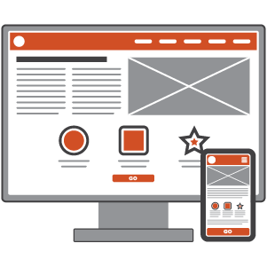 Icon image of a computer screen and a phone displaying a responsive web design layout.