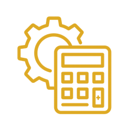 Icon of a calculator with gears symbolizing automated payroll calculations tailored to company rules