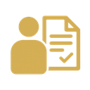 Icon of a person next to a document with a checkmark, representing employment or contracting.