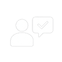 Icon showing a person with a speech bubble containing a checkmark—representing personalized local support and communication assurance.