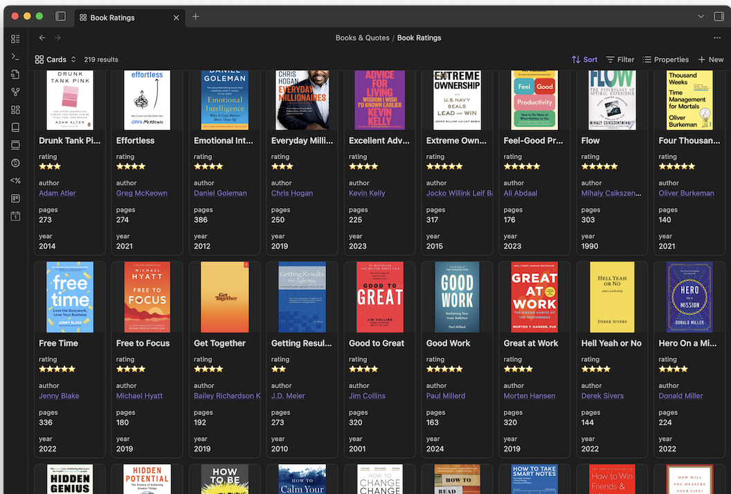 A database of book notes included in LifeHQ