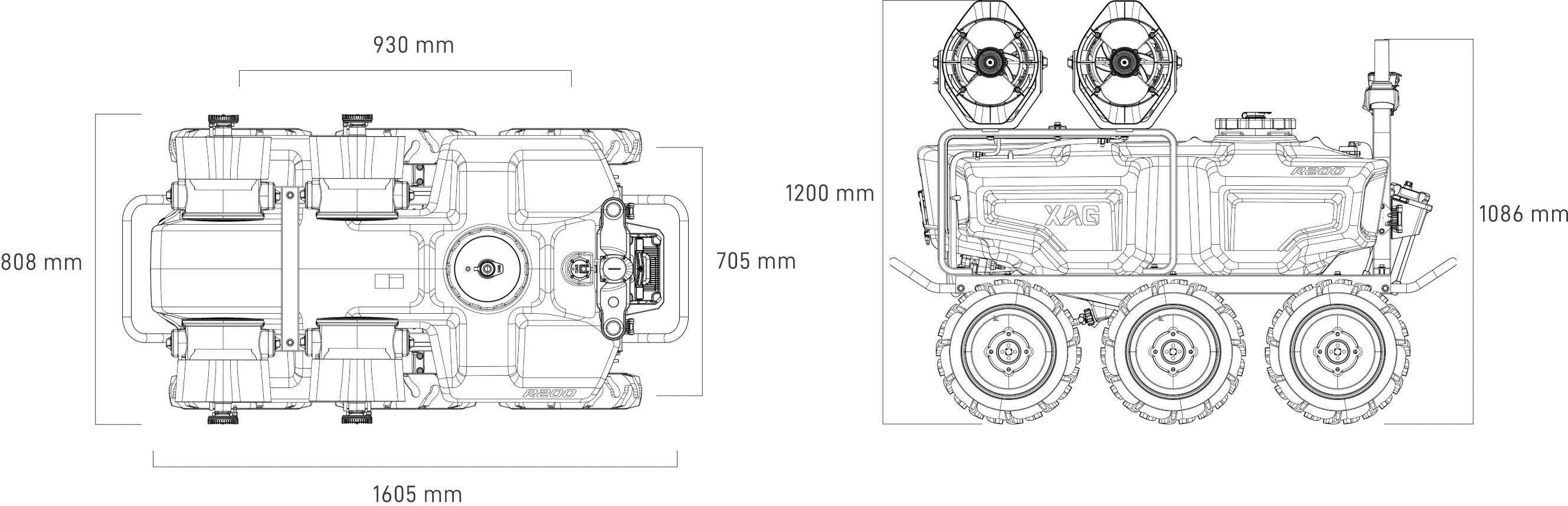 XAG R200 technical dimensions