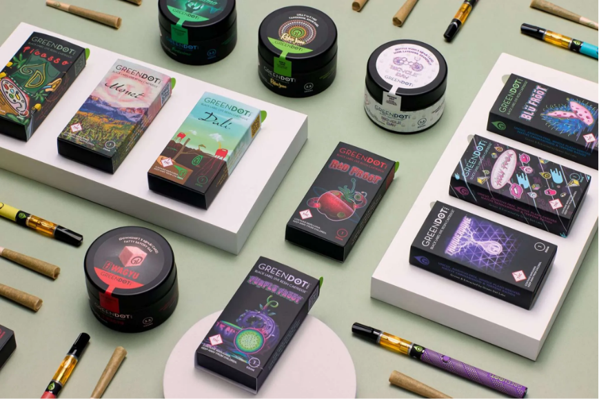 A full product line up of Green Dot Labs. Packaging is all designed by Freestone Creative Co.