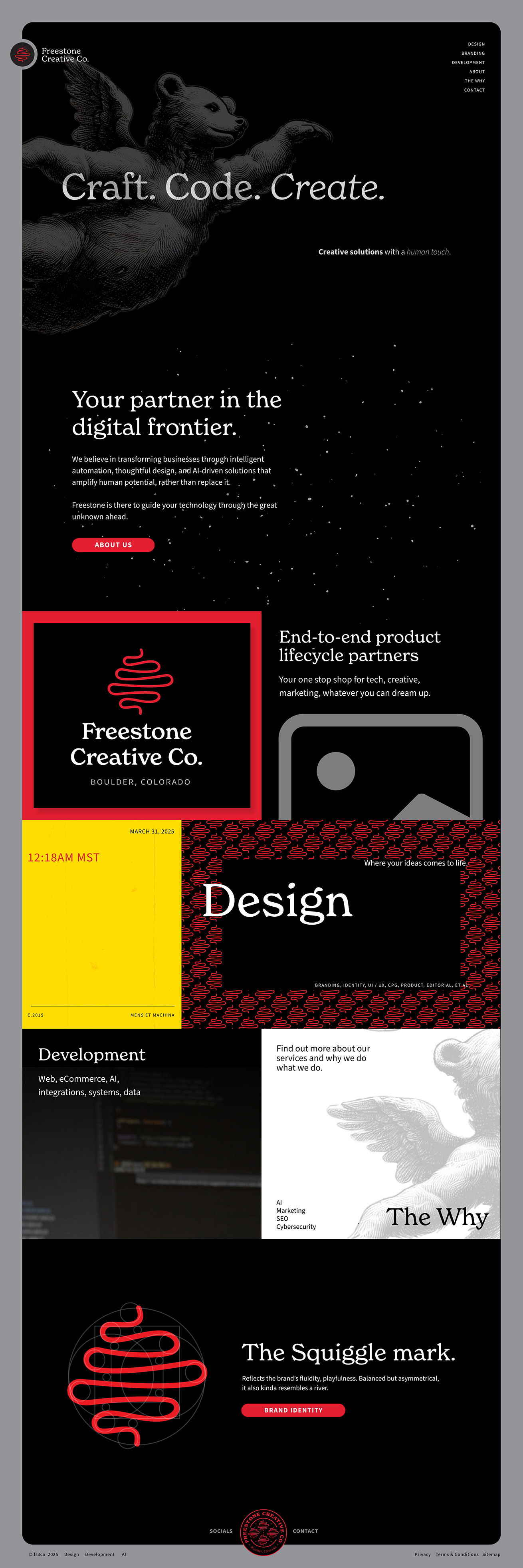 The entire Freestone Creative Co. website as a scrollable view showing the homepage.