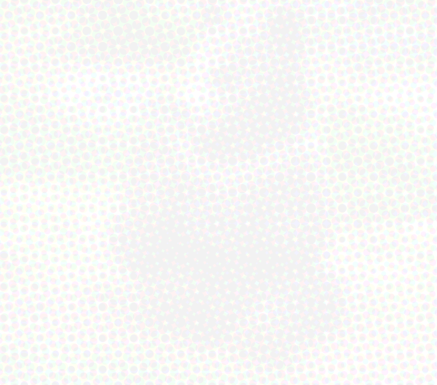 Halftone stylized bear face composed of colorful overlapping dots on a white background.