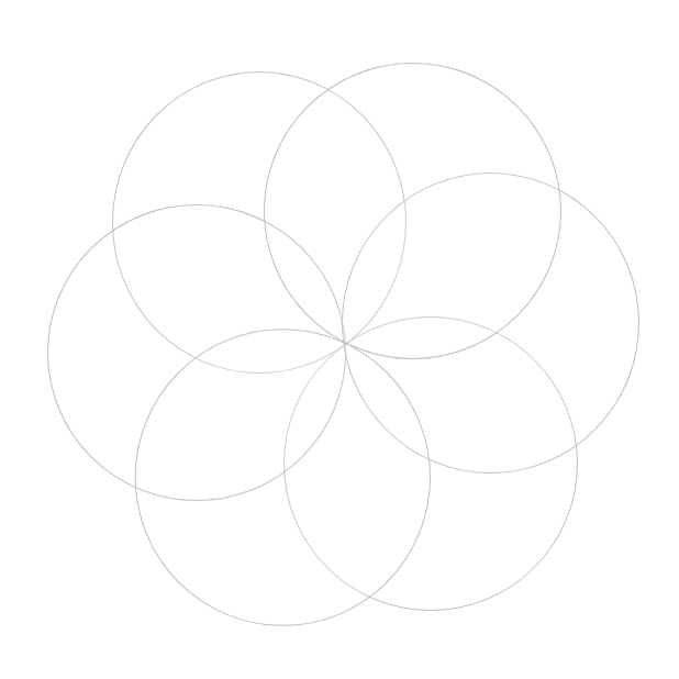 A geometric graphic of circles intersecting in the middle in a low opacity grey.