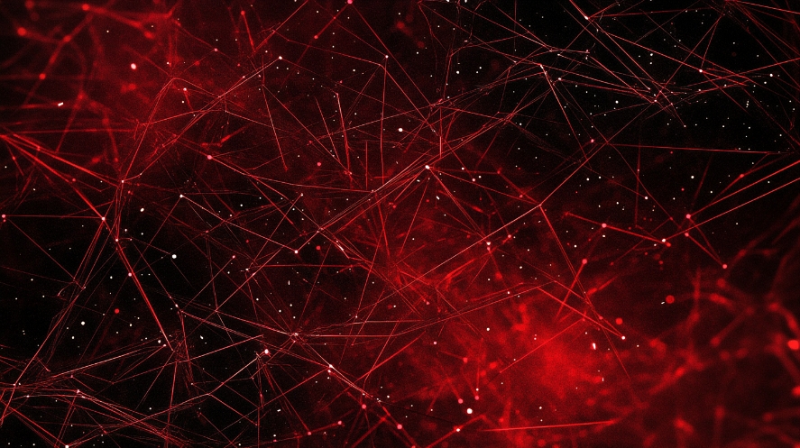 A black background with neon red lines and a red nebula behind them.