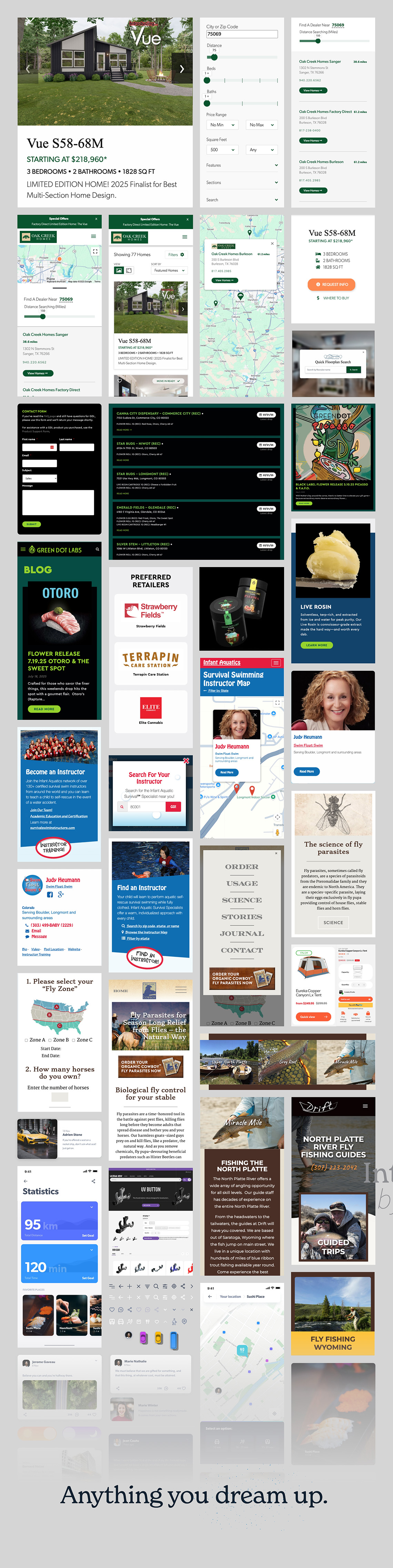 An extensive example of Freestone Creative Co. website design featuring many brands Freestone has worked on.