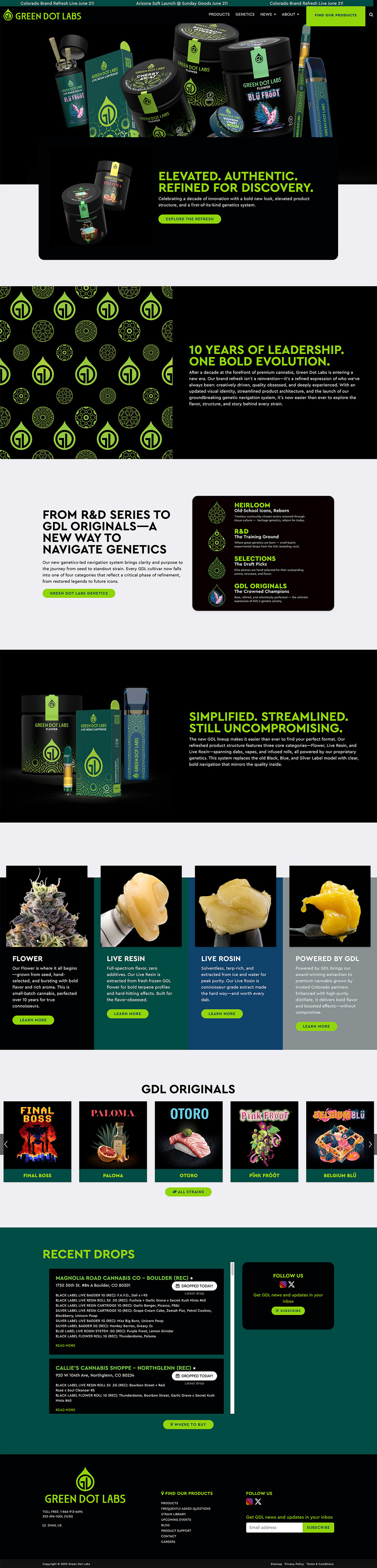 An entire scrollable image of the Green Dot Labs website designed and hosted fully by Freestone Creative Co.