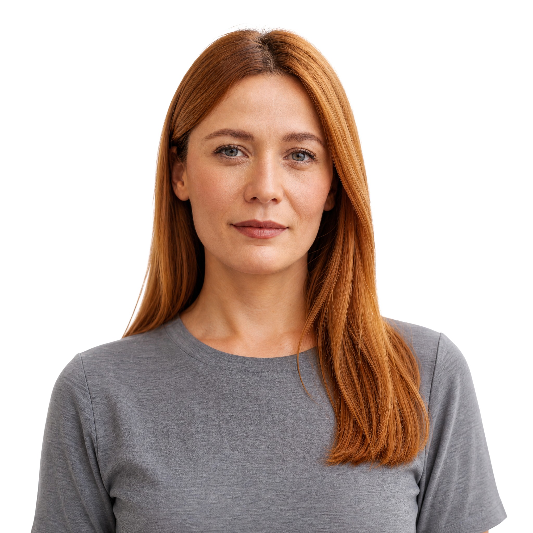 A portrait of a woman facing the camera, her template bound to an anonymous badge number