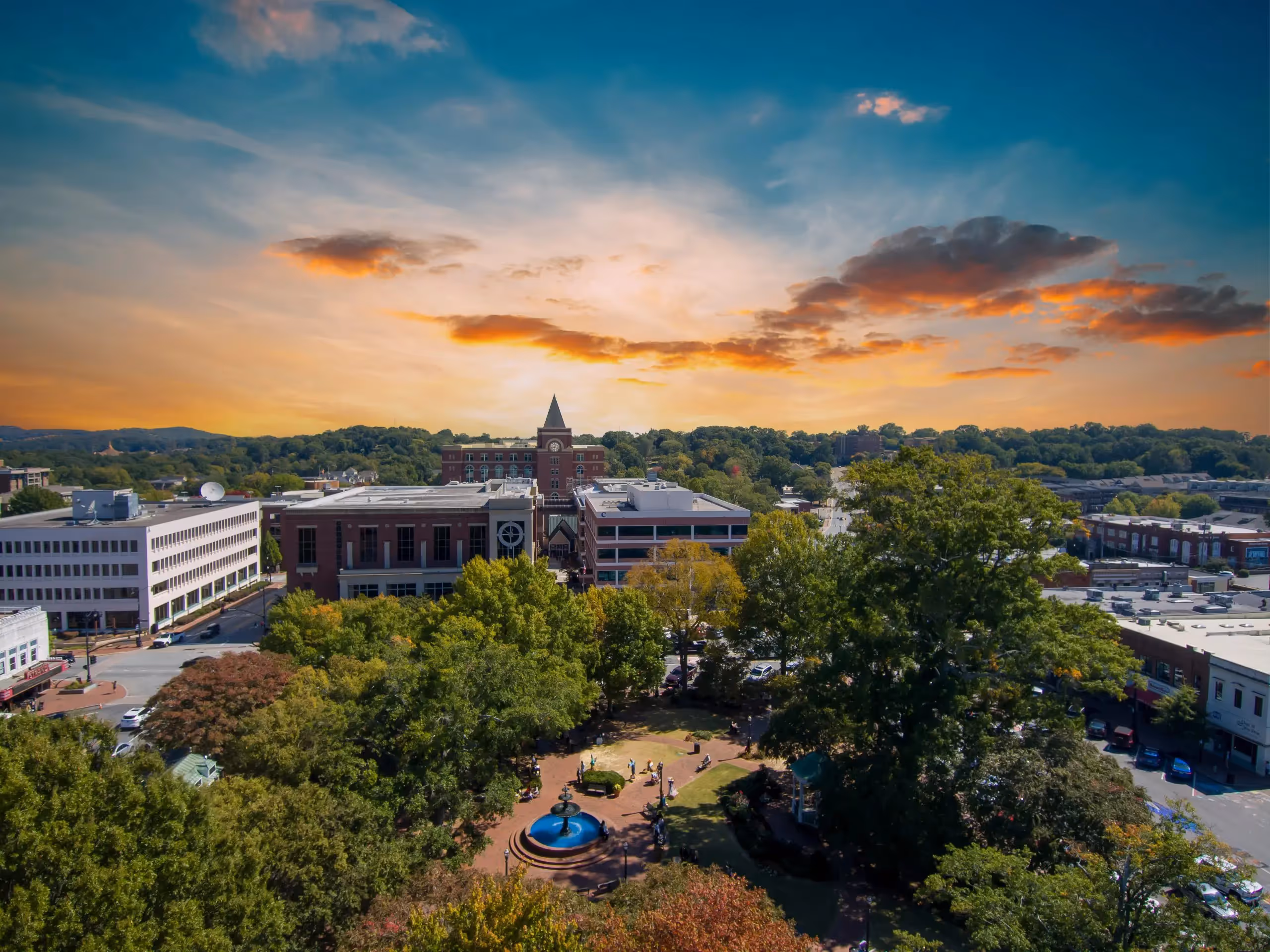 Birds eye view of Marietta Square in Mariette, GA