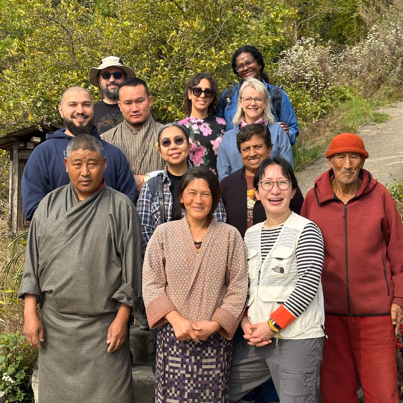 Guests gathered outside Aum Leki Homestay in Punakha