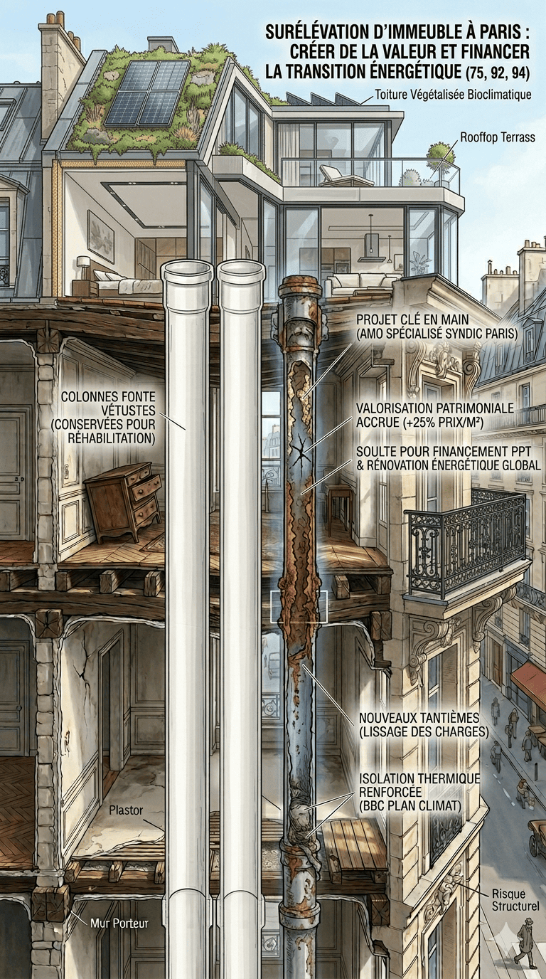 Surélévation d'immeuble à Paris : Créer de la valeur pour financer votre transition énergétique