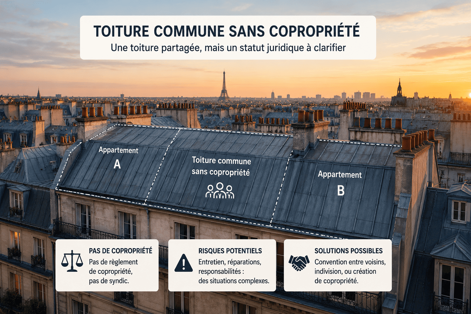 Toiture commune sans copropriété : Guide de survie juridique et technique