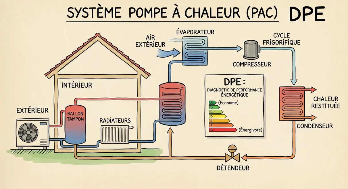 Schéma pompe à chaleur DPE