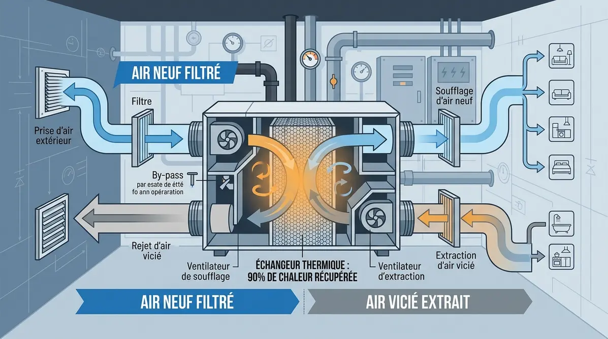 Schéma VMC simple flux ou double flux