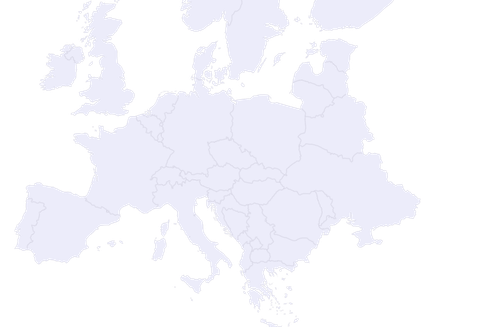 Map of Europe showing country borders with a dark background.
