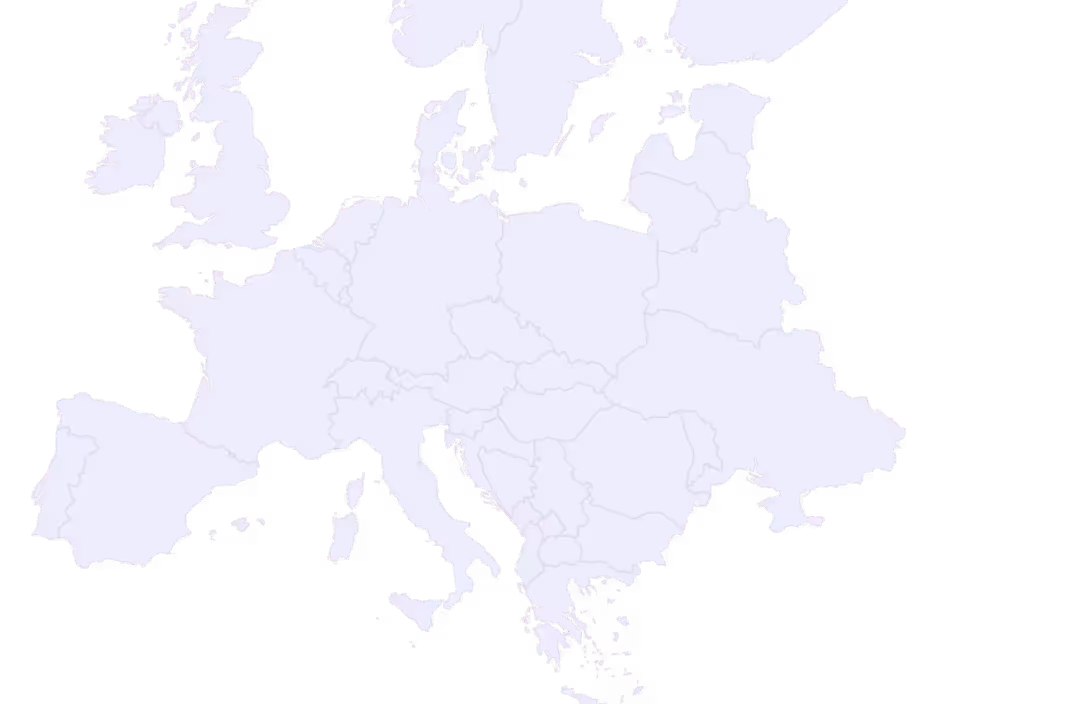 Map of Europe showing country borders with a dark background.
